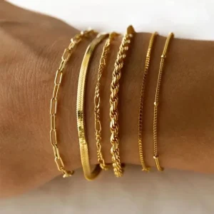 Armband Set 5-teilig aus Edelstahl – Stapelarmbänder in Gold